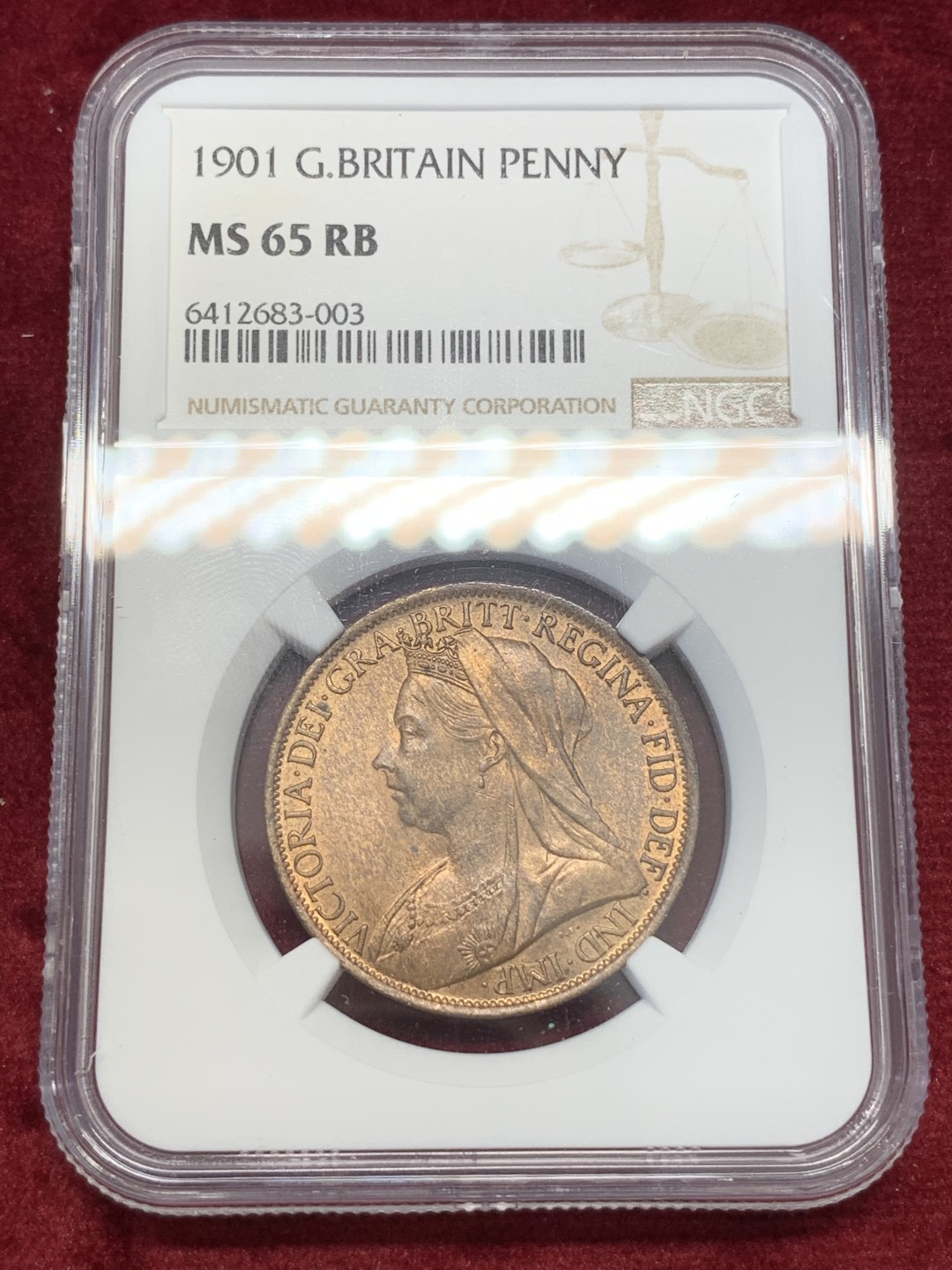 《竞宝斋》第68场-本周日，周一，周四.3场连拍（全场不限金额包邮） NGC MS65 英国 1901年维多利亚1便士大铜币 收藏级高分！