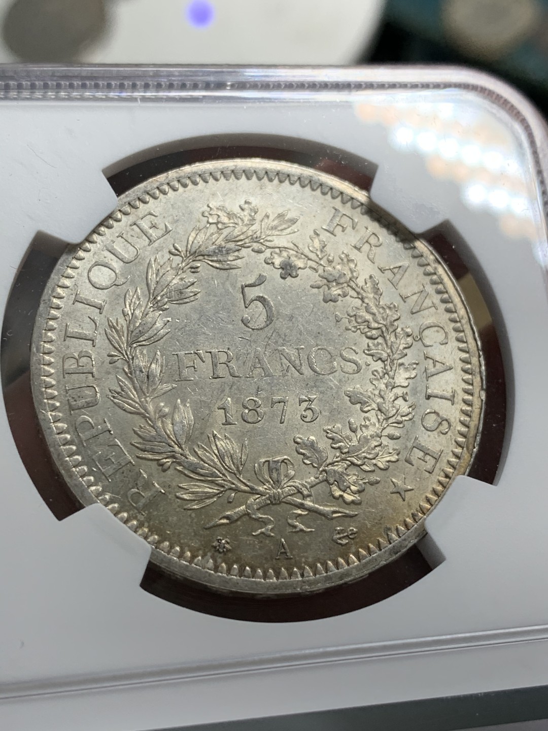 《竞宝斋》第68场-本周日，周一，周四.3场连拍（全场不限金额包邮） NGC-AU58 法国1873年 大力神5法郎 大银币 原光好品