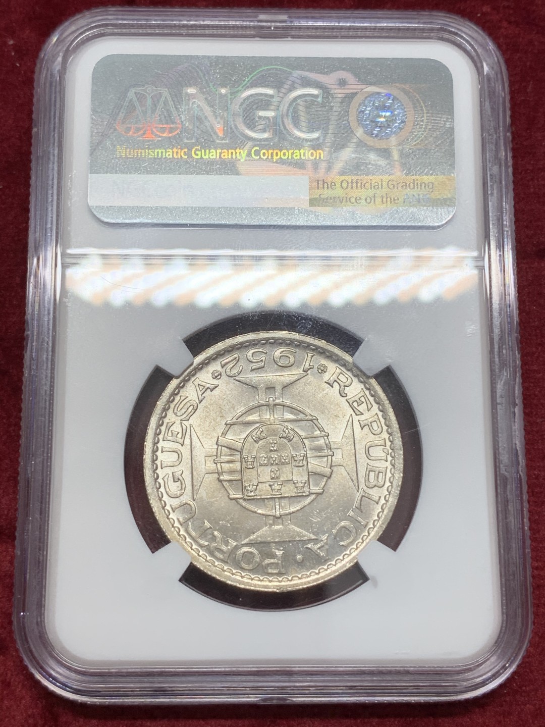 《竞宝斋》第68场-本周日，周一，周四.3场连拍（全场不限金额包邮） NGC MS63 1952年澳门5元银币 早期加厚版本