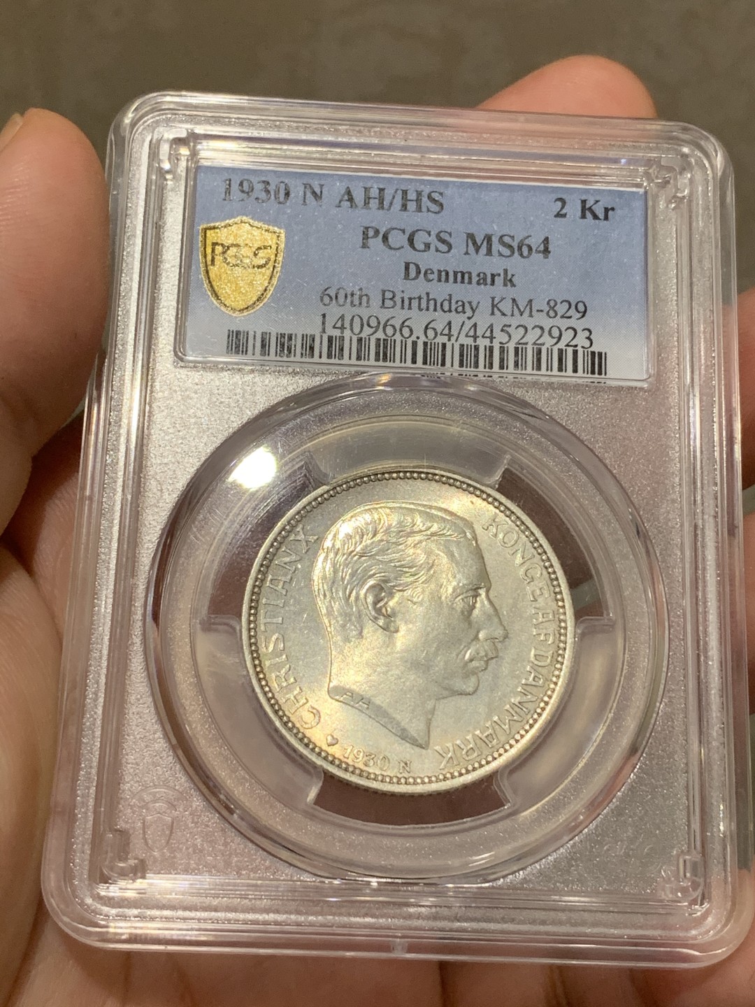 《竞宝斋》第68场-本周日，周一，周四.3场连拍（全场不限金额包邮） NGC-MS64 丹麦 1930年 2克朗 克里斯蒂安十世60大寿纪念银币