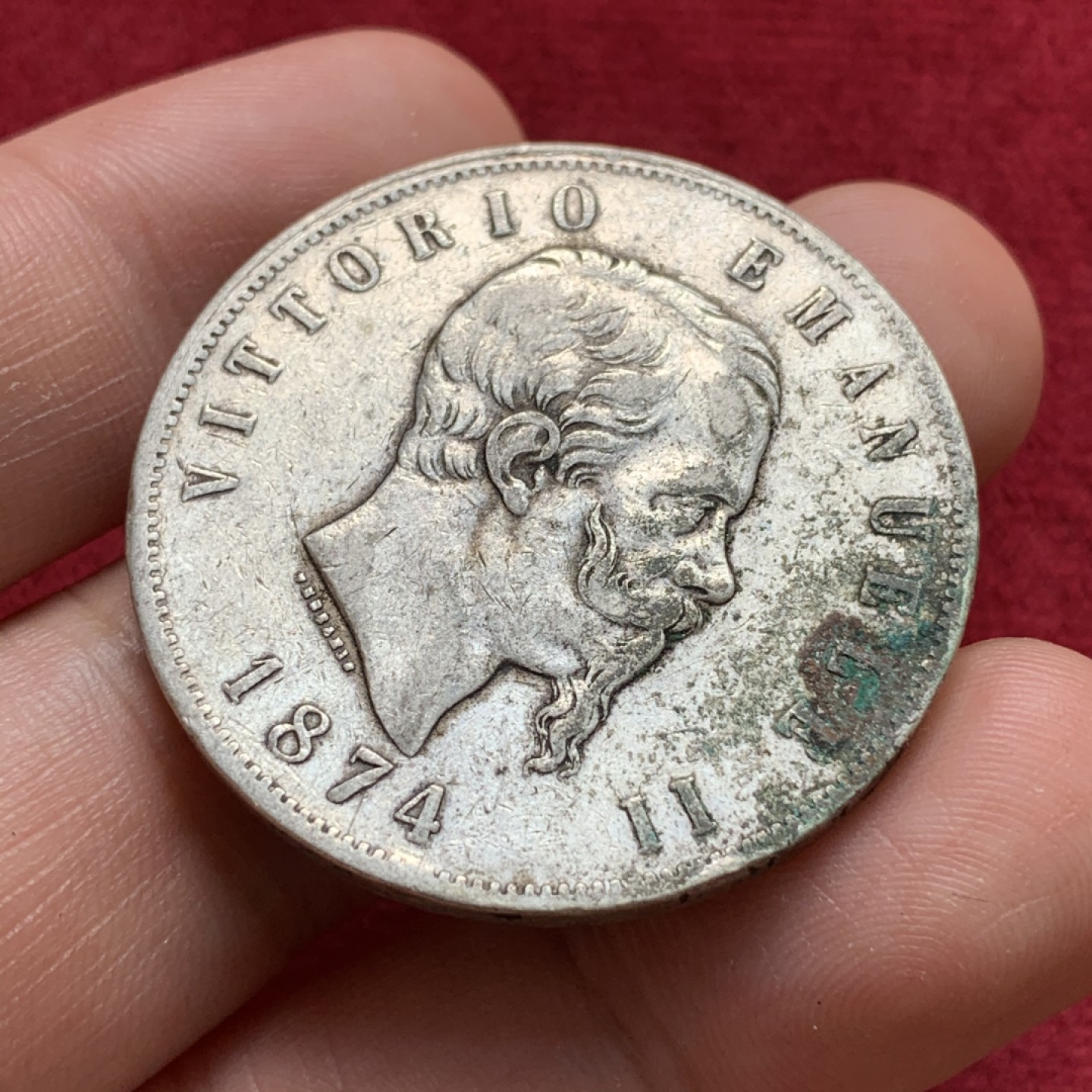 《竞宝斋》第68场-本周日，周一，周四.3场连拍（全场不限金额包邮） 意大利 1874年 5里拉 银币 原味包浆 细节很不错