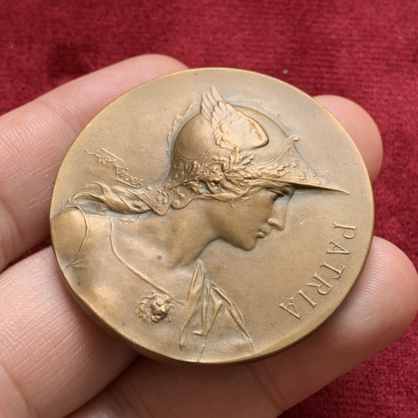 《竞宝斋》第68场-本周日，周一，周四.3场连拍（全场不限金额包邮） 法国 1933年 戎装 女神 铜章 43.8克 44.9mm直径 大规格 铜边铭