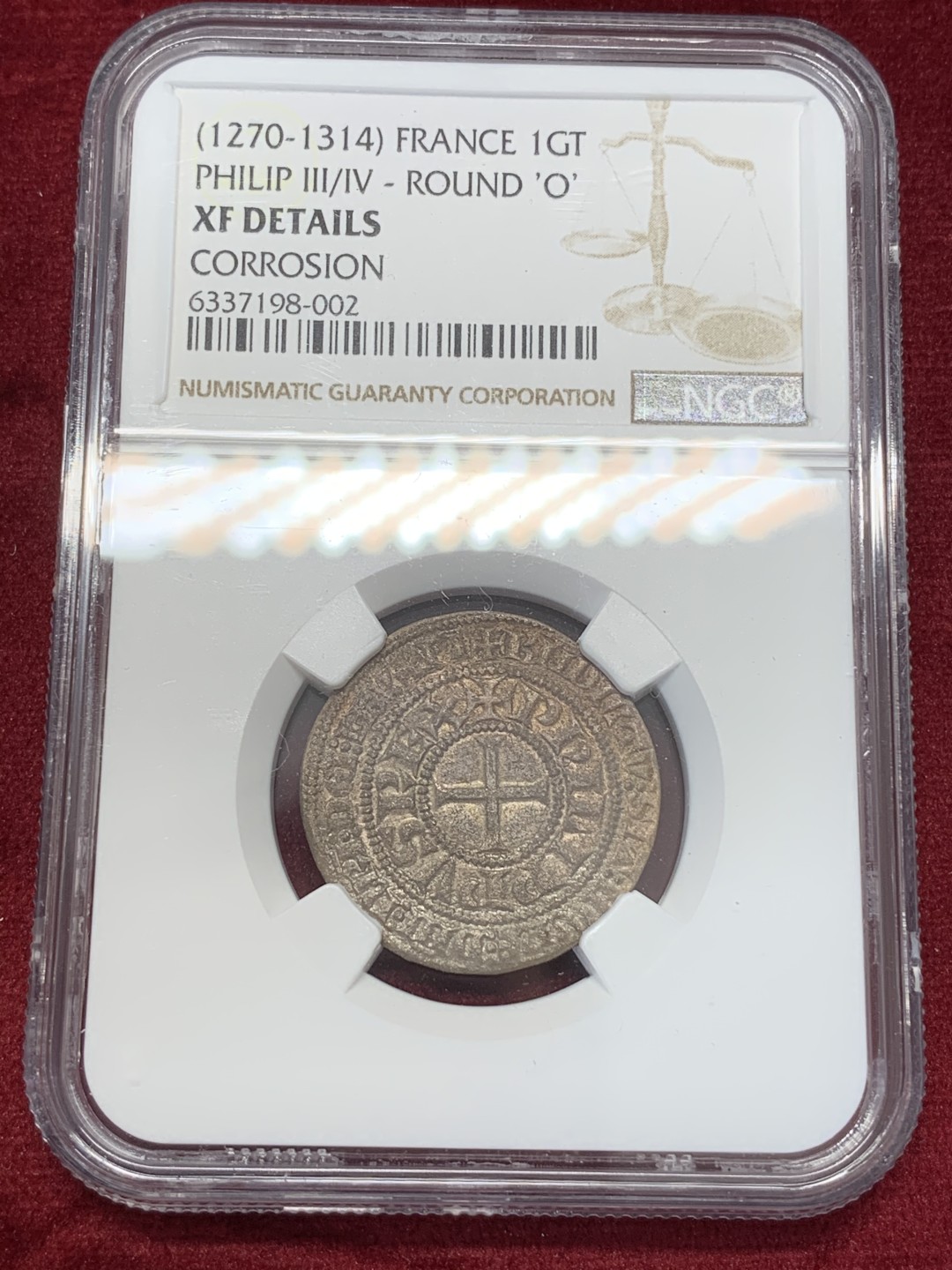 《竞宝斋》第68场-本周日，周一，周四.3场连拍（全场不限金额包邮） NGC XF细节评级 法国 菲利普四世（1270-1314年）打制银币 非凡的细节 十分难得