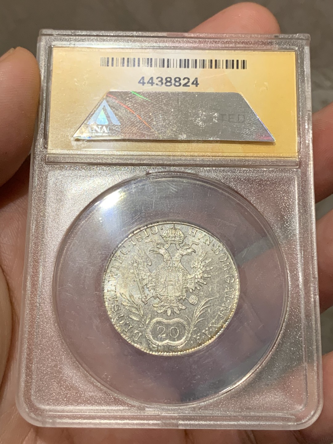 《竞宝斋》第68场-本周日，周一，周四.3场连拍（全场不限金额包邮） ANACS MS64 1810年奥地利20克鲁泽银币 镜面底，高分