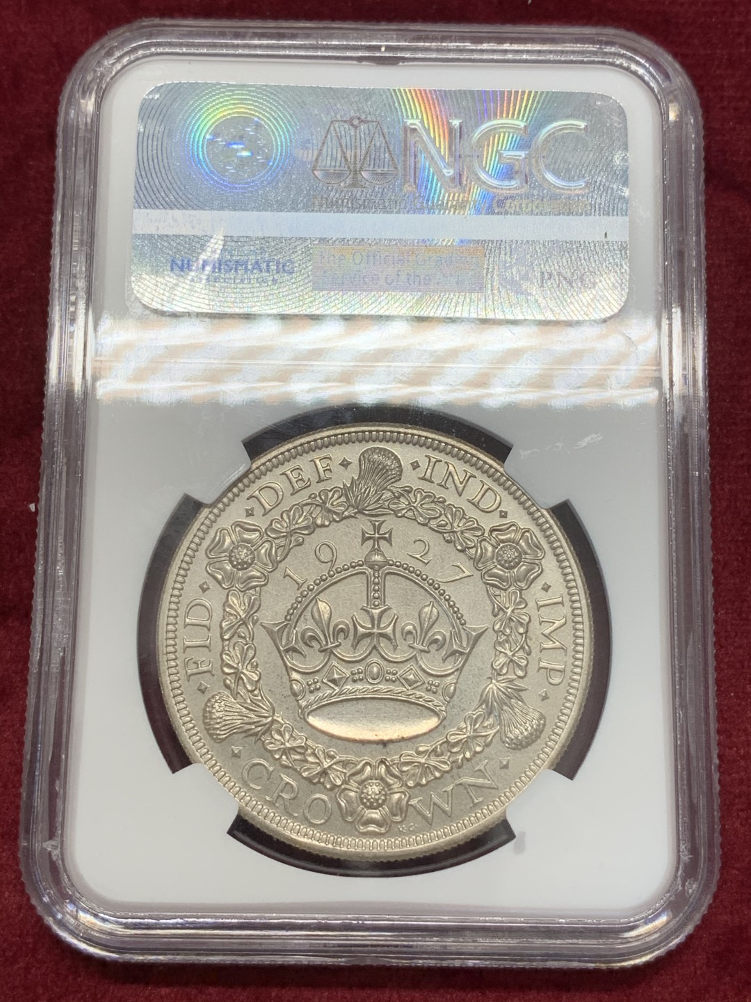 《竞宝斋》第68场-本周日，周一，周四.3场连拍（全场不限金额包邮） NGC PF63 英国1927年精制乔治五世 花冠一克朗 银币 难得状态 少见品种