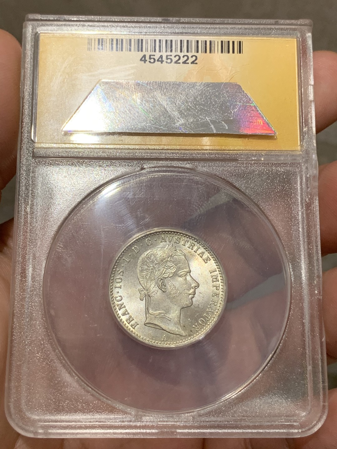 《竞宝斋》第68场-本周日，周一，周四.3场连拍（全场不限金额包邮） ANACS MS64 1858年奥地利1/4弗洛林银币 不太常见的面值，彩光，无愧64