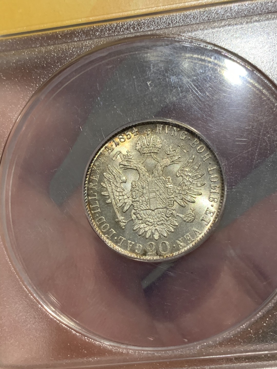 《竞宝斋》第68场-本周日，周一，周四.3场连拍（全场不限金额包邮） ANACS MS64 1854年奥地利20克鲁泽银币 鹰徽面状态极佳