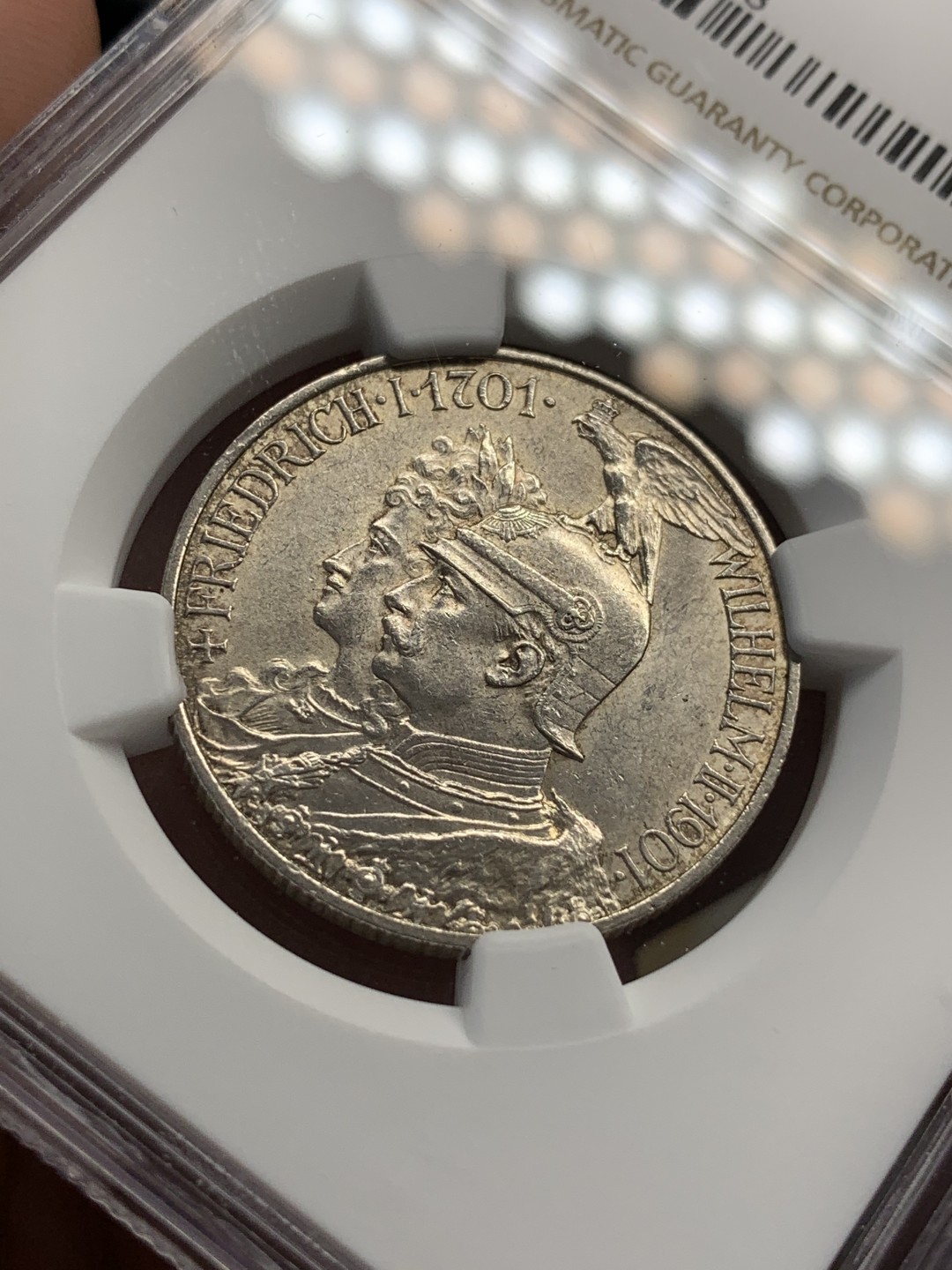 《竞宝斋》第68场-本周日，周一，周四.3场连拍（全场不限金额包邮） NGC-MS62 德国 1901年  普鲁士建国200周年纪念 2马克银币