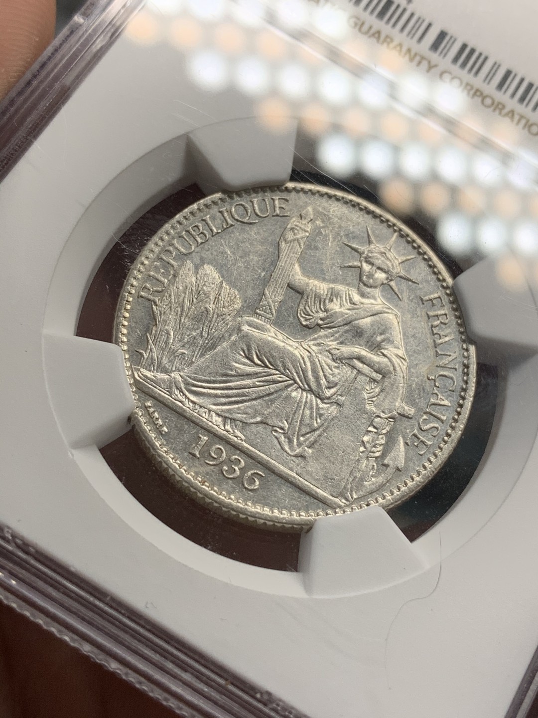 《竞宝斋》第68场-本周日，周一，周四.3场连拍（全场不限金额包邮） NGC-UNC 法属印支 1936年 50分 银币