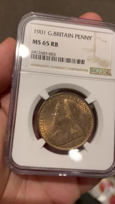 《竞宝斋》第68场-本周日，周一，周四.3场连拍（全场不限金额包邮） NGC MS65 英国 1901年维多利亚1便士大铜币 收藏级高分！