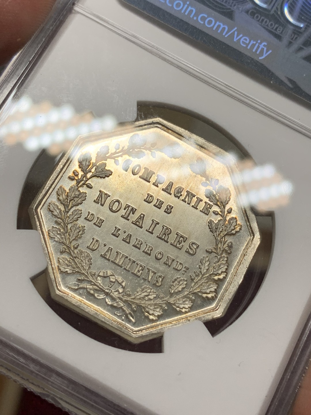 《竞宝斋》第68场-本周日，周一，周四.3场连拍（全场不限金额包邮） NGC-MS65 法国 1854年JETON银制代用币 顶级品相