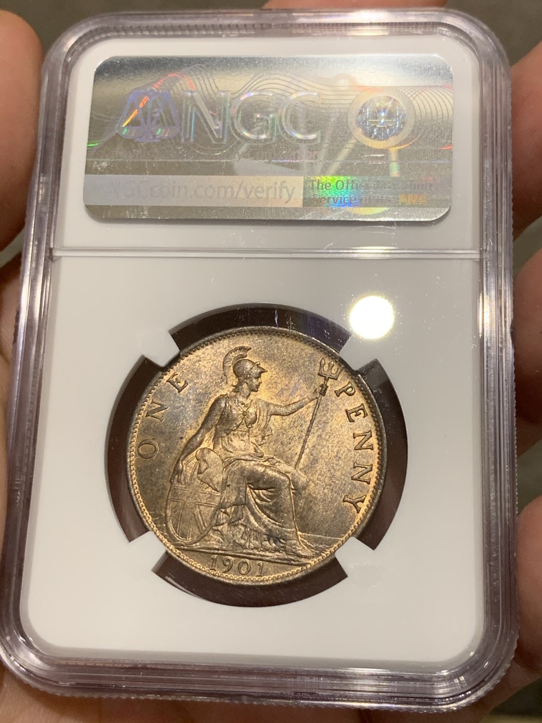 《竞宝斋》第68场-本周日，周一，周四.3场连拍（全场不限金额包邮） NGC MS65 英国 1901年维多利亚1便士大铜币 收藏级高分！