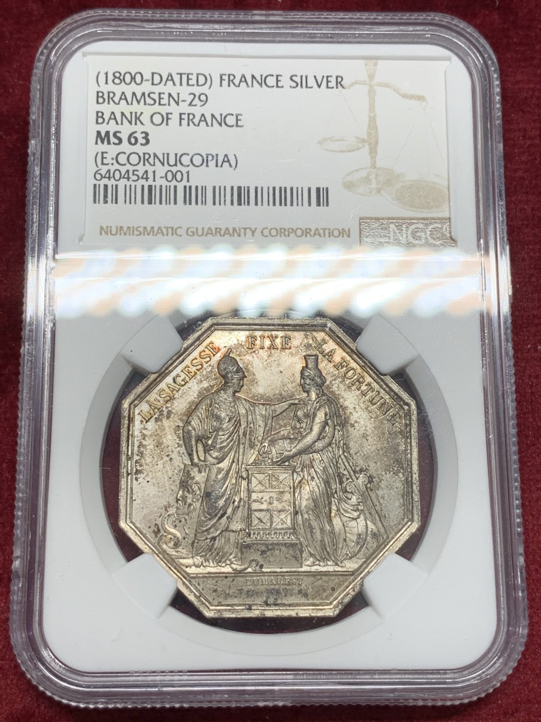 《竞宝斋》第68场-本周日，周一，周四.3场连拍（全场不限金额包邮） NGC-MS63 法国1800年 法兰西银行 JETON大银币 好品