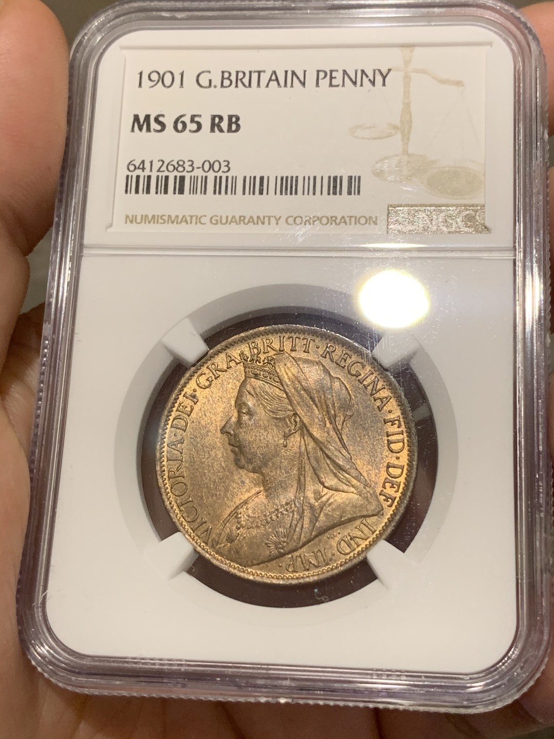 《竞宝斋》第68场-本周日，周一，周四.3场连拍（全场不限金额包邮） NGC MS65 英国 1901年维多利亚1便士大铜币 收藏级高分！