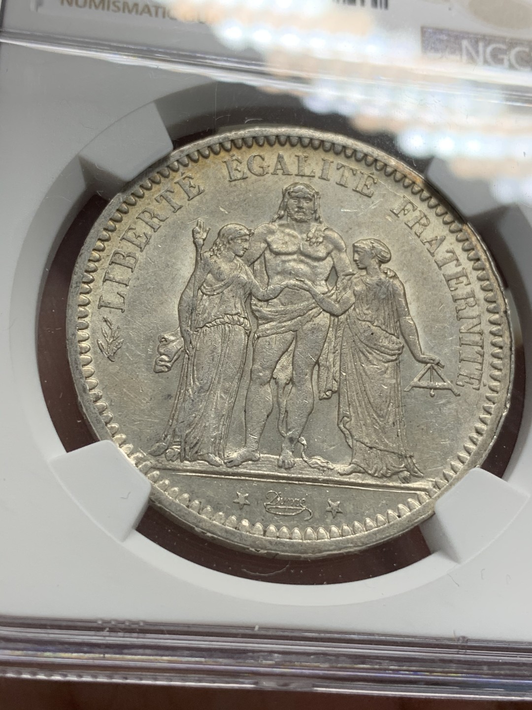 《竞宝斋》第68场-本周日，周一，周四.3场连拍（全场不限金额包邮） NGC-AU58 法国1873年 大力神5法郎 大银币 原光好品