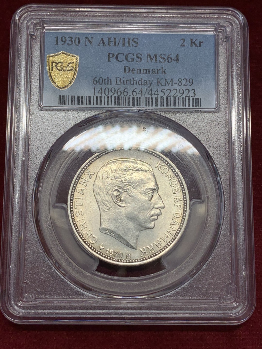 《竞宝斋》第68场-本周日，周一，周四.3场连拍（全场不限金额包邮） NGC-MS64 丹麦 1930年 2克朗 克里斯蒂安十世60大寿纪念银币