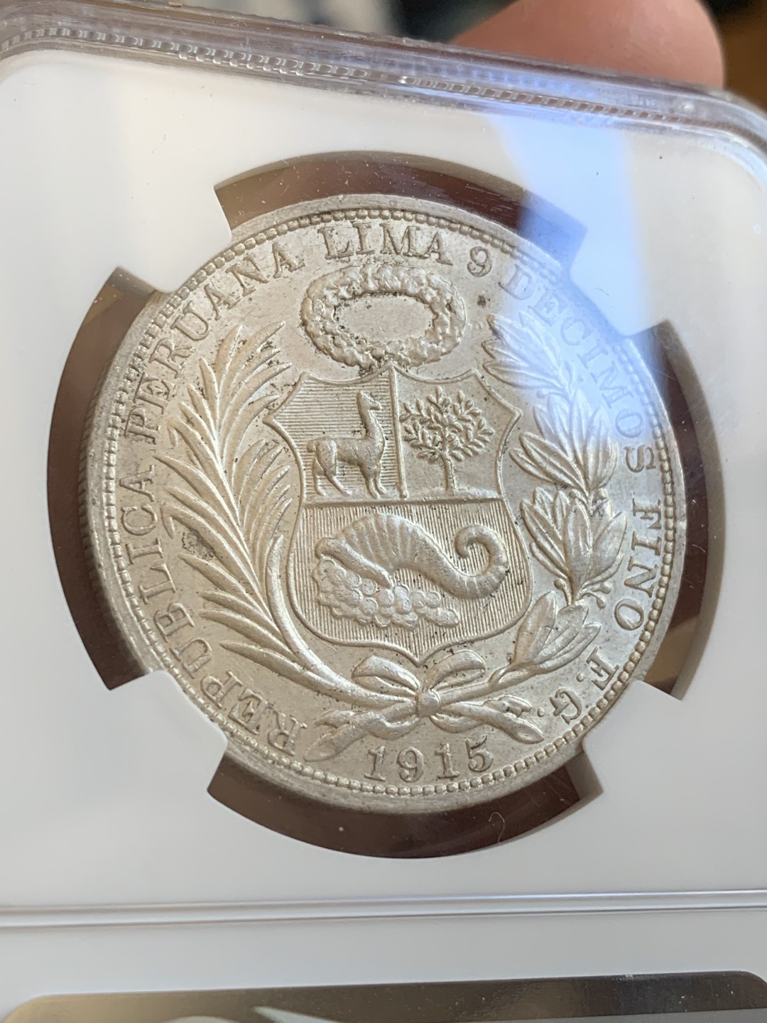 《竞宝斋》第68场-本周日，周一，周四.3场连拍（全场不限金额包邮） NGC-UNC 秘鲁 1915-FG年 1索尔大银币 原光好品 根本看不出清晰 