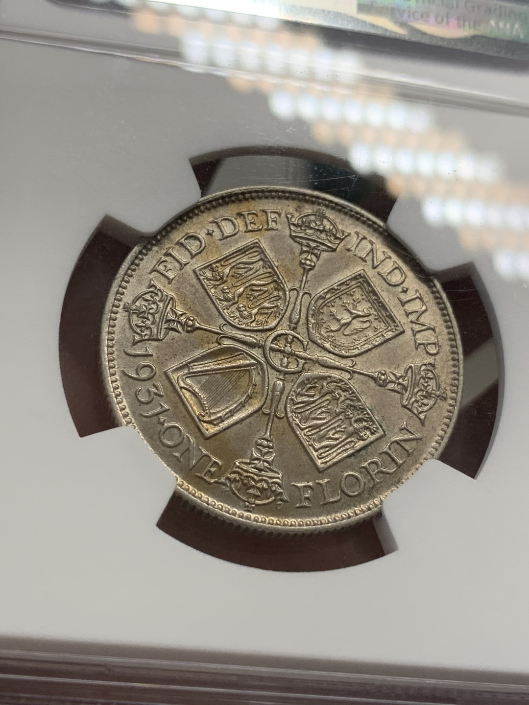 《竞宝斋》第68场-本周日，周一，周四.3场连拍（全场不限金额包邮） NGC-MS61 英国 1931年 2先令弗洛林，乔五银币 包浆难得