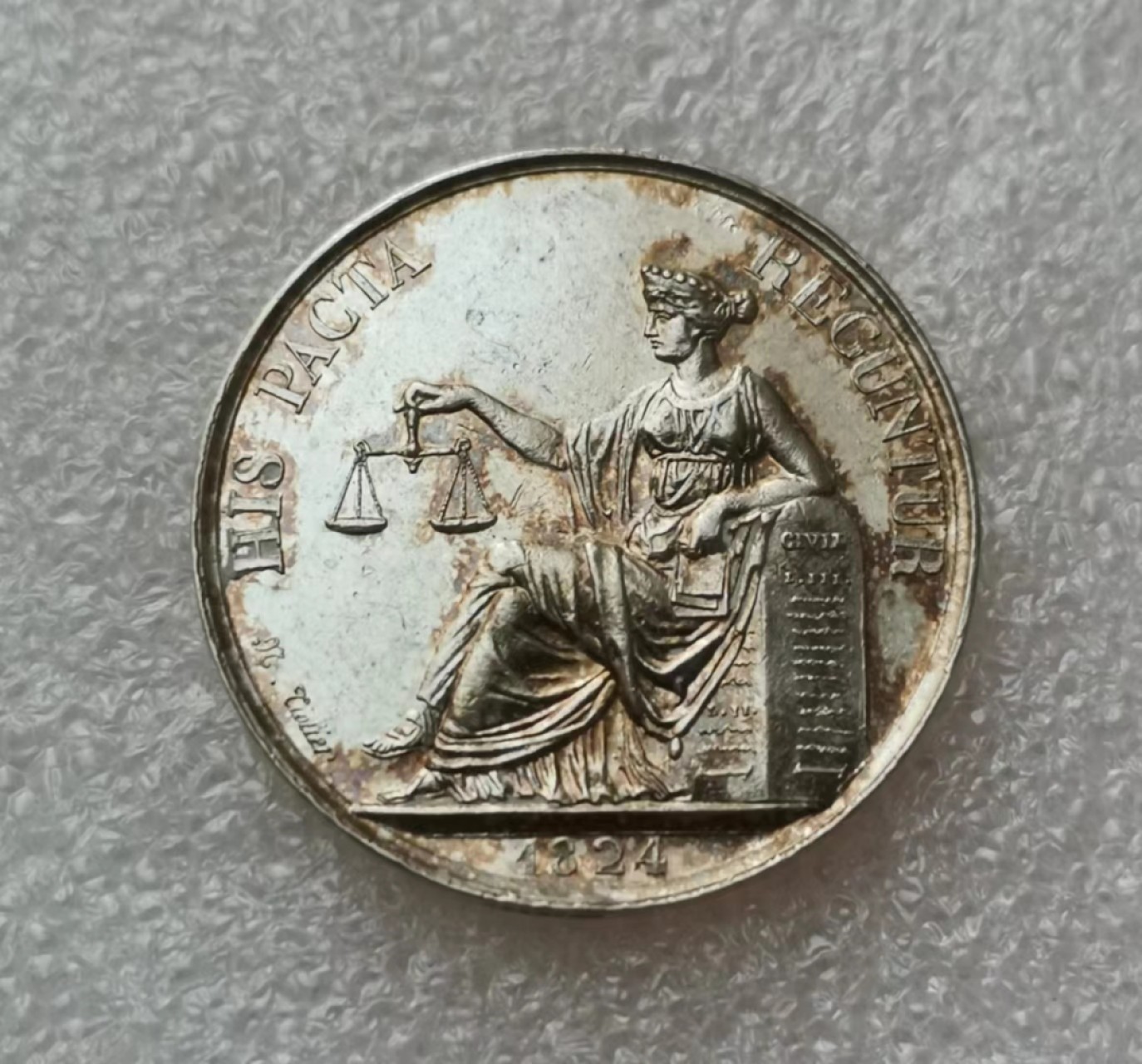 瓶子🏺第45期拍卖会 法国1824年马恩公证人公正女神JETON银质代币