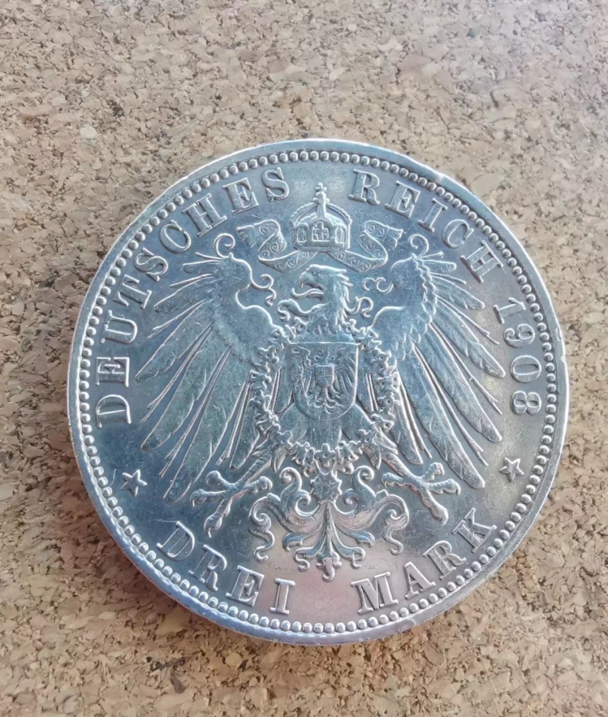 1908年德国符腾堡3马克银币 威廉二世