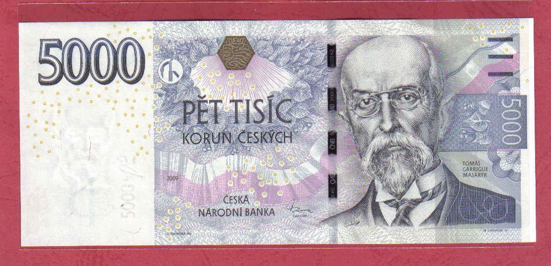 捷克2009年5000克朗 欧洲纸币 实物图 UNC