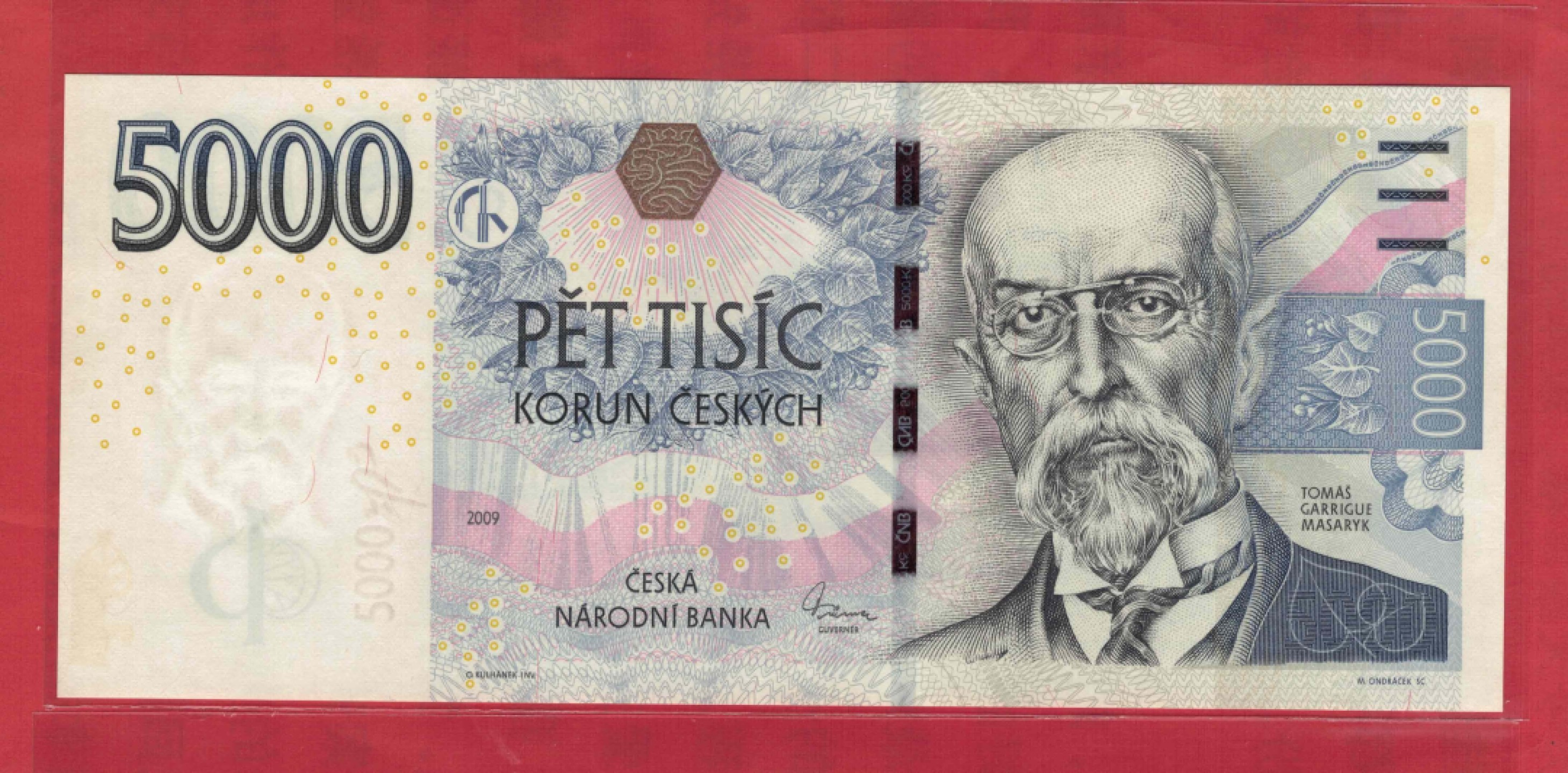 捷克2009年5000克朗 欧洲纸币 实物图 UNC
