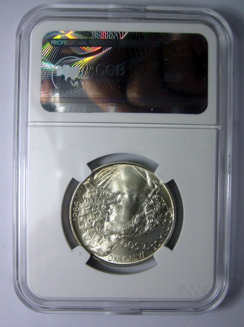  梵蒂冈银币,1966保罗六世,牧人肩扛绵羊,500里拉,约29mm,11g
