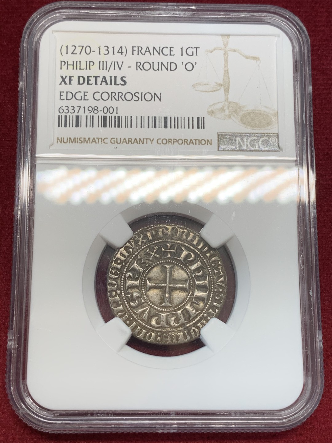 《竞宝斋》第69场-本周日，周一，周四.3场连拍（全场不限金额包邮） NGC XF细节评级 法国 菲利普四世（1270-1314年）打制银币 细节好 包浆也很不错  十分难得