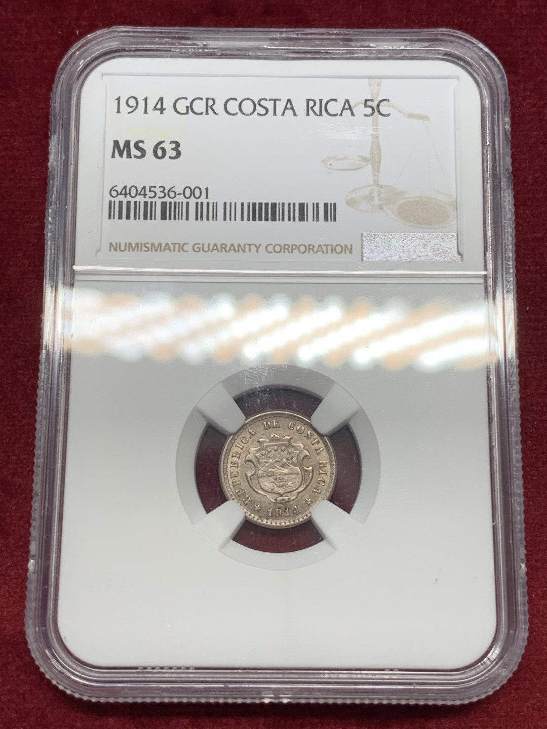 《竞宝斋》第69场-本周日，周一，周四.3场连拍（全场不限金额包邮） NGC-MS63 哥斯达黎加 1914年 5分银币 稀少品种