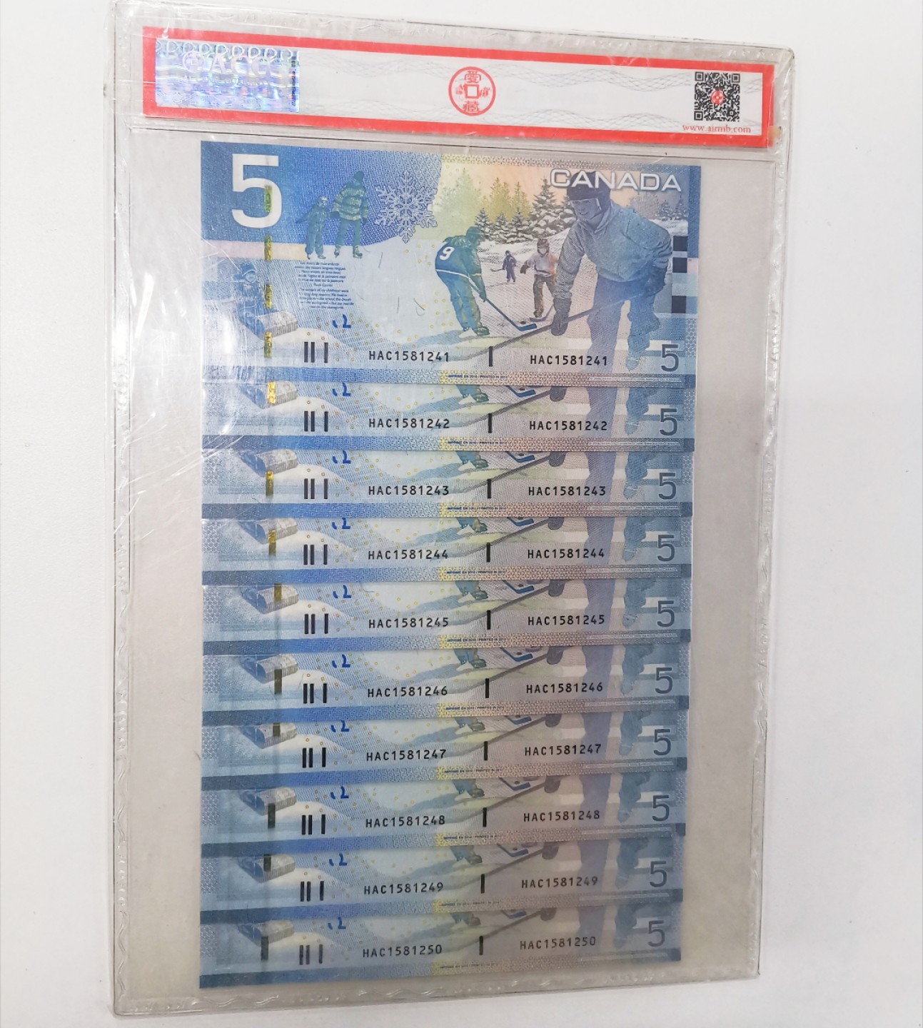 《张总收藏》63期——外币精选 (标十UNC一组)加拿大旅版5元冠号HAC1581241-50爱藏评级68E高分 2006年