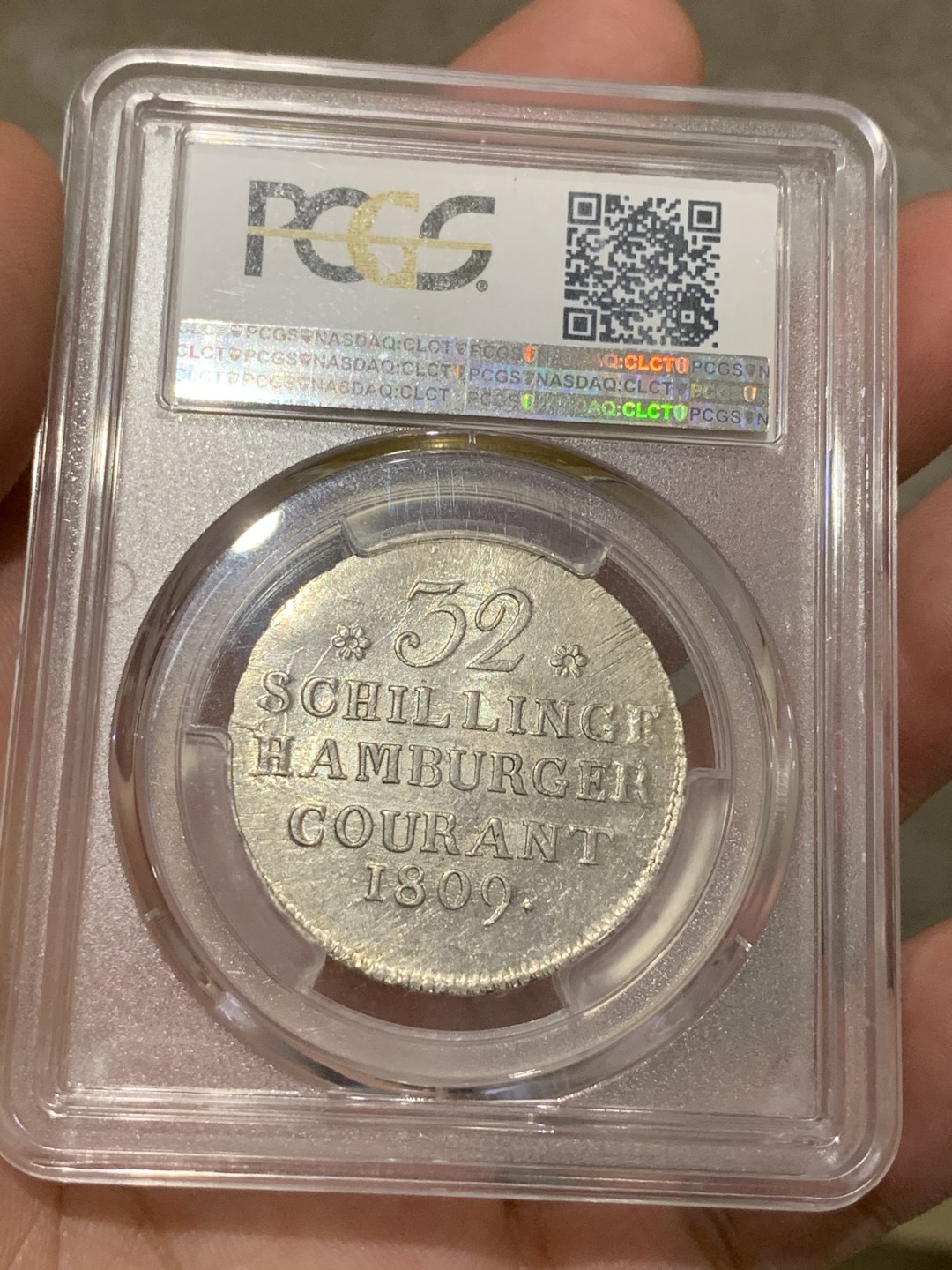 《竞宝斋》第69场-本周日，周一，周四.3场连拍（全场不限金额包邮） PCGS MS63 德国 汉堡自由市 1809年 32先令 银币 历经200年 难得状态