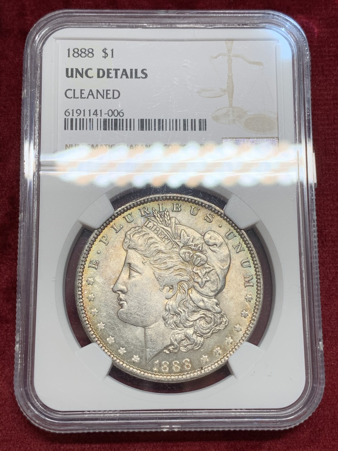 《竞宝斋》第69场-本周日，周一，周四.3场连拍（全场不限金额包邮） NGC UNC 1888年 吉祥好年份 美国摩根一美元银币 费城造币厂 原卷出品 上海NGC错杀 无明显清洗痕迹