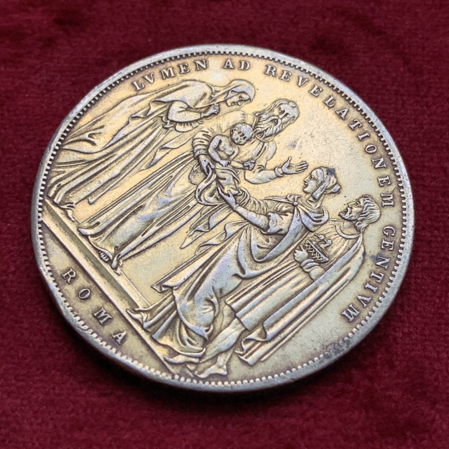 《竞宝斋》第69场-本周日，周一，周四.3场连拍（全场不限金额包邮） 意大利教皇国1834年耶稣降生纪念1SCUDO大银币有鎏金