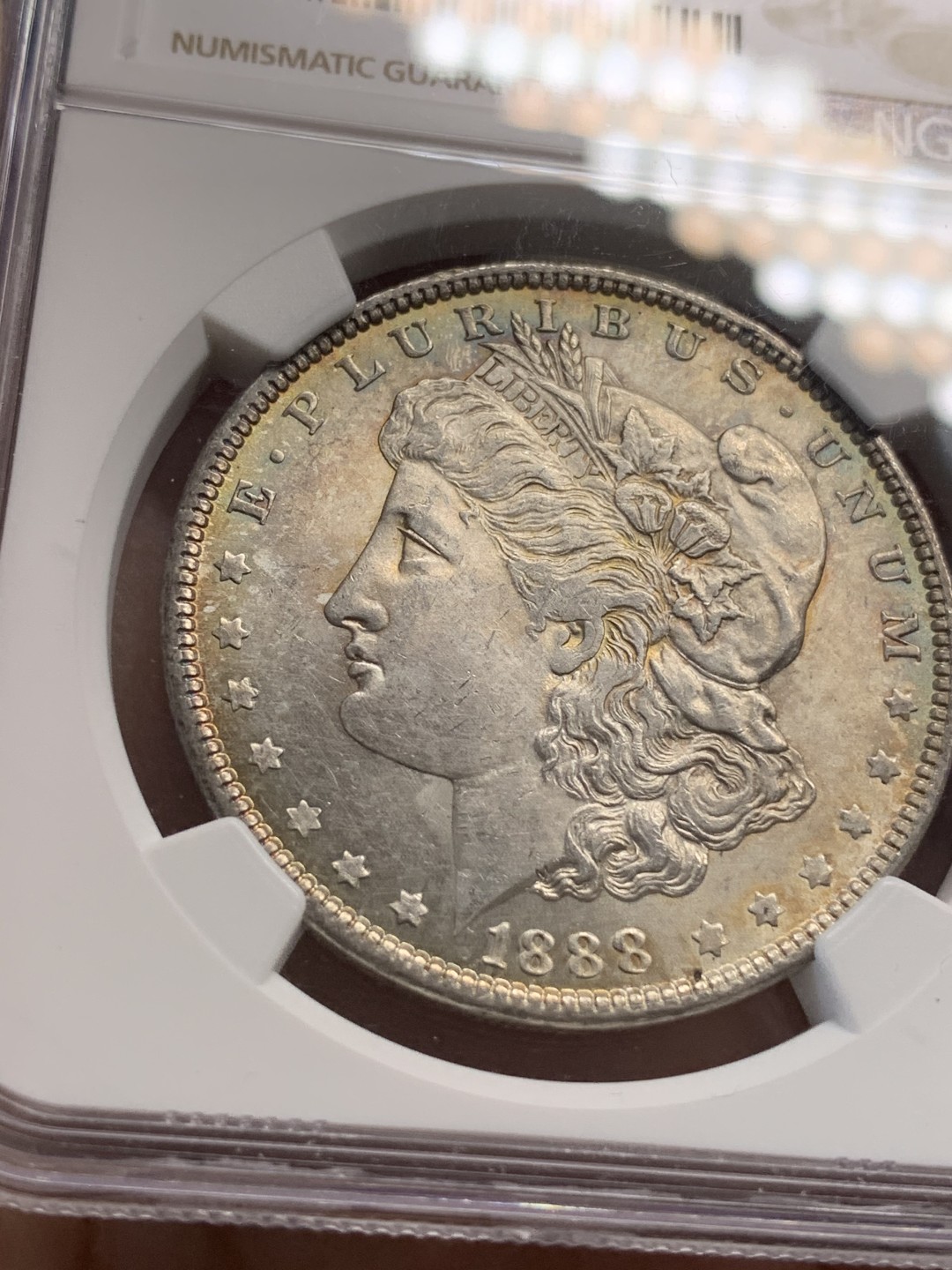 《竞宝斋》第69场-本周日，周一，周四.3场连拍（全场不限金额包邮） NGC UNC 1888年 吉祥好年份 美国摩根一美元银币 费城造币厂 原卷出品 上海NGC错杀 无明显清洗痕迹