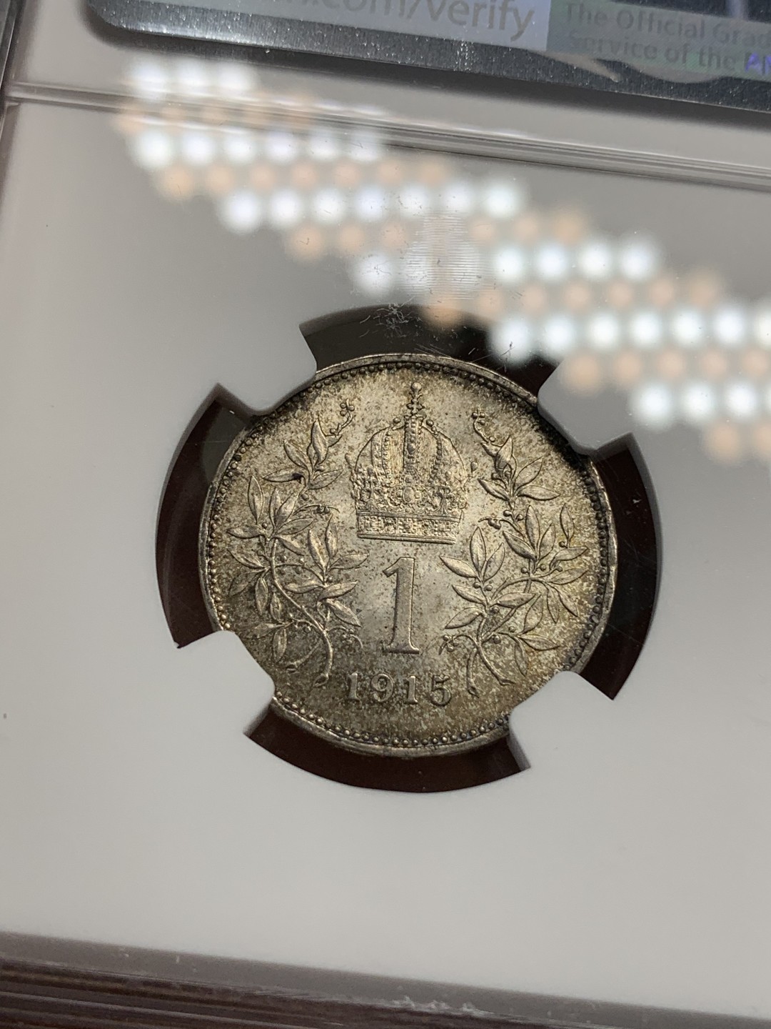 《竞宝斋》第69场-本周日，周一，周四.3场连拍（全场不限金额包邮） NGC-MS64 奥地利 1915年佛朗茨约瑟夫 1克朗 银币 五彩包浆 