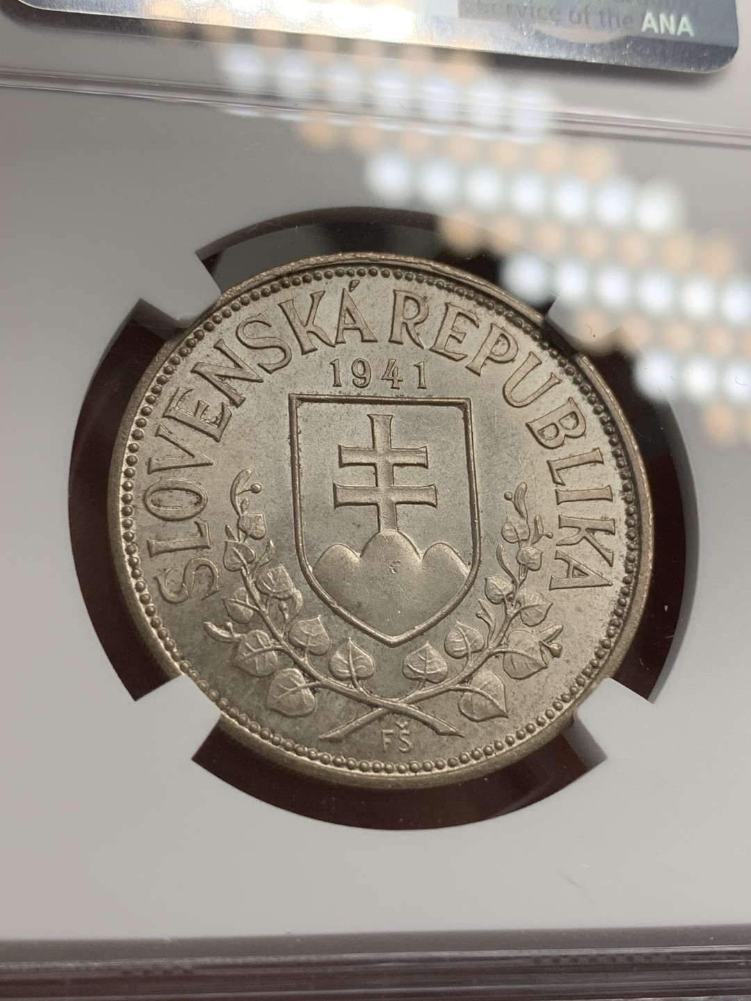 《竞宝斋》第69场-本周日，周一，周四.3场连拍（全场不限金额包邮） NGC-MS63 斯洛伐克 1941年 20克朗 银币 稀少品种顶级状态