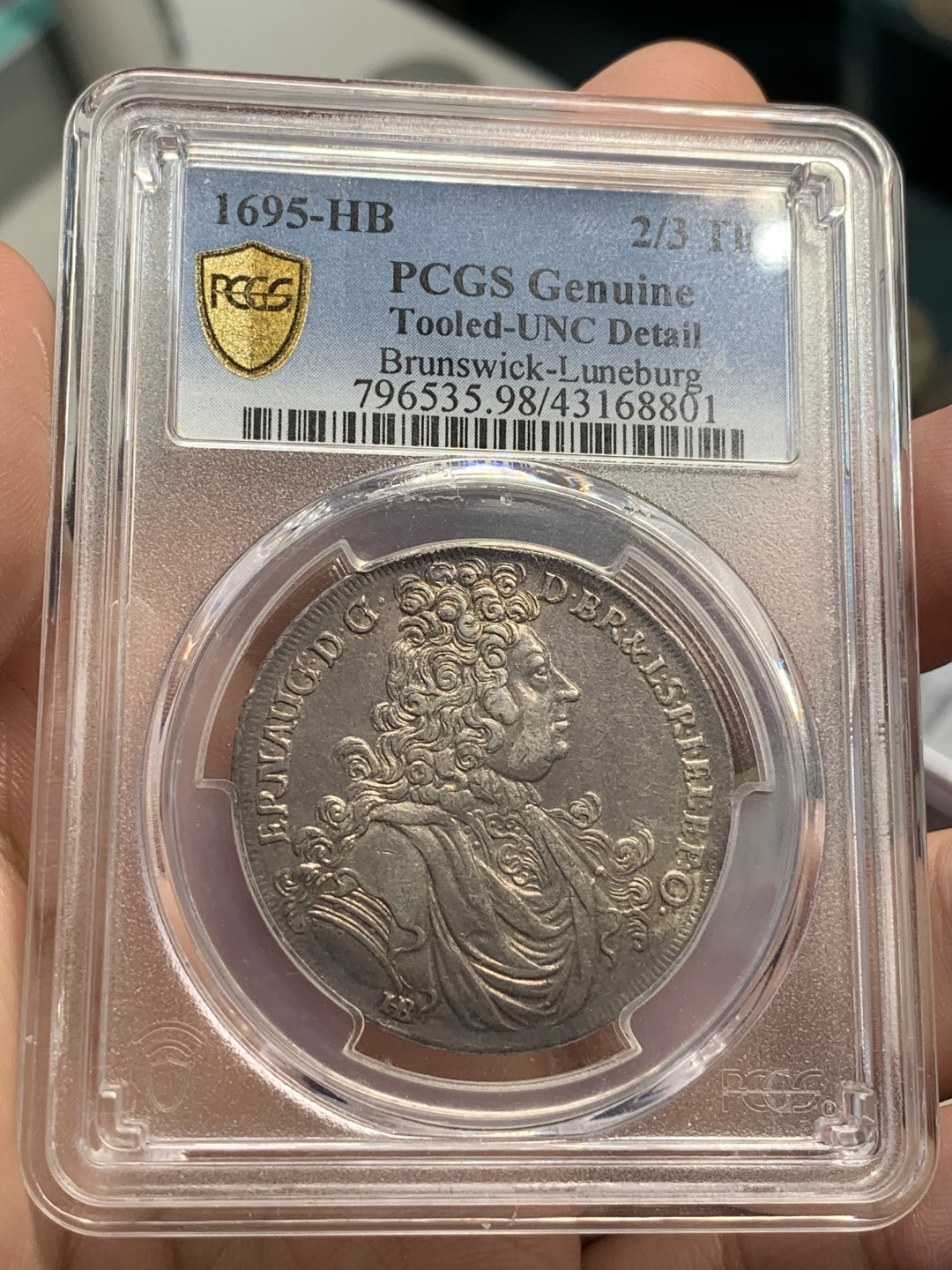 《竞宝斋》第69场-本周日，周一，周四.3场连拍（全场不限金额包邮） PCGS UNC细节评级 德国 不伦瑞克 1695年 2/3 泰勒银币 少见品种 细节非常好 深包浆很好