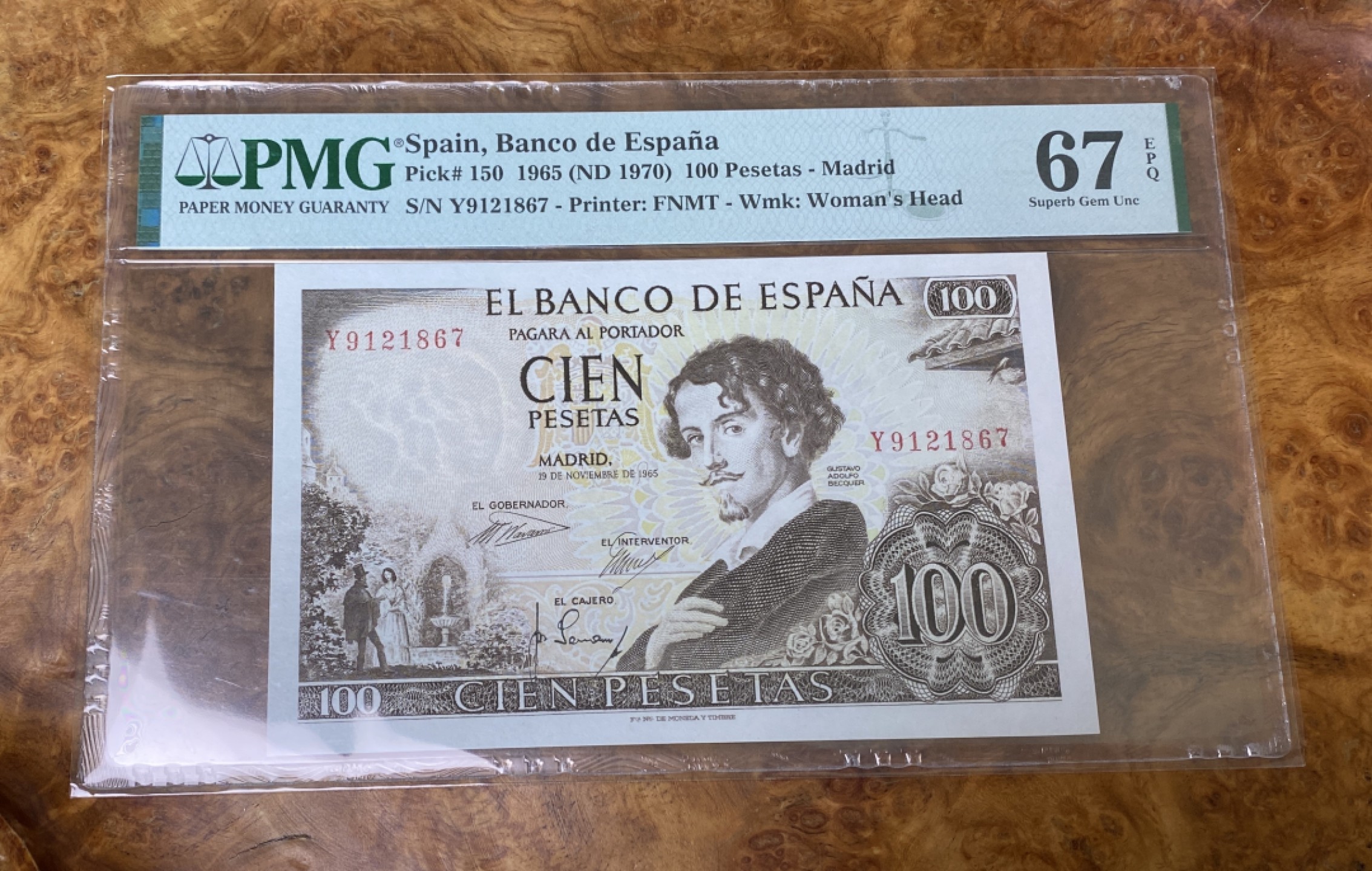 Chase Auction 第15期 - - 民国钞，外钞高分场（2022最后一期） 1965年西班牙100比塞塔，PMG67分！
