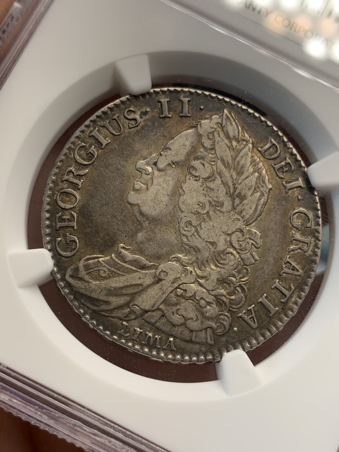 《竞宝斋》第69场-本周日，周一，周四.3场连拍（全场不限金额包邮） NGC XF45 英国 1745年乔治二世 半克朗 LIMA 版银币 磨损小给45有点屈才 包浆非常好