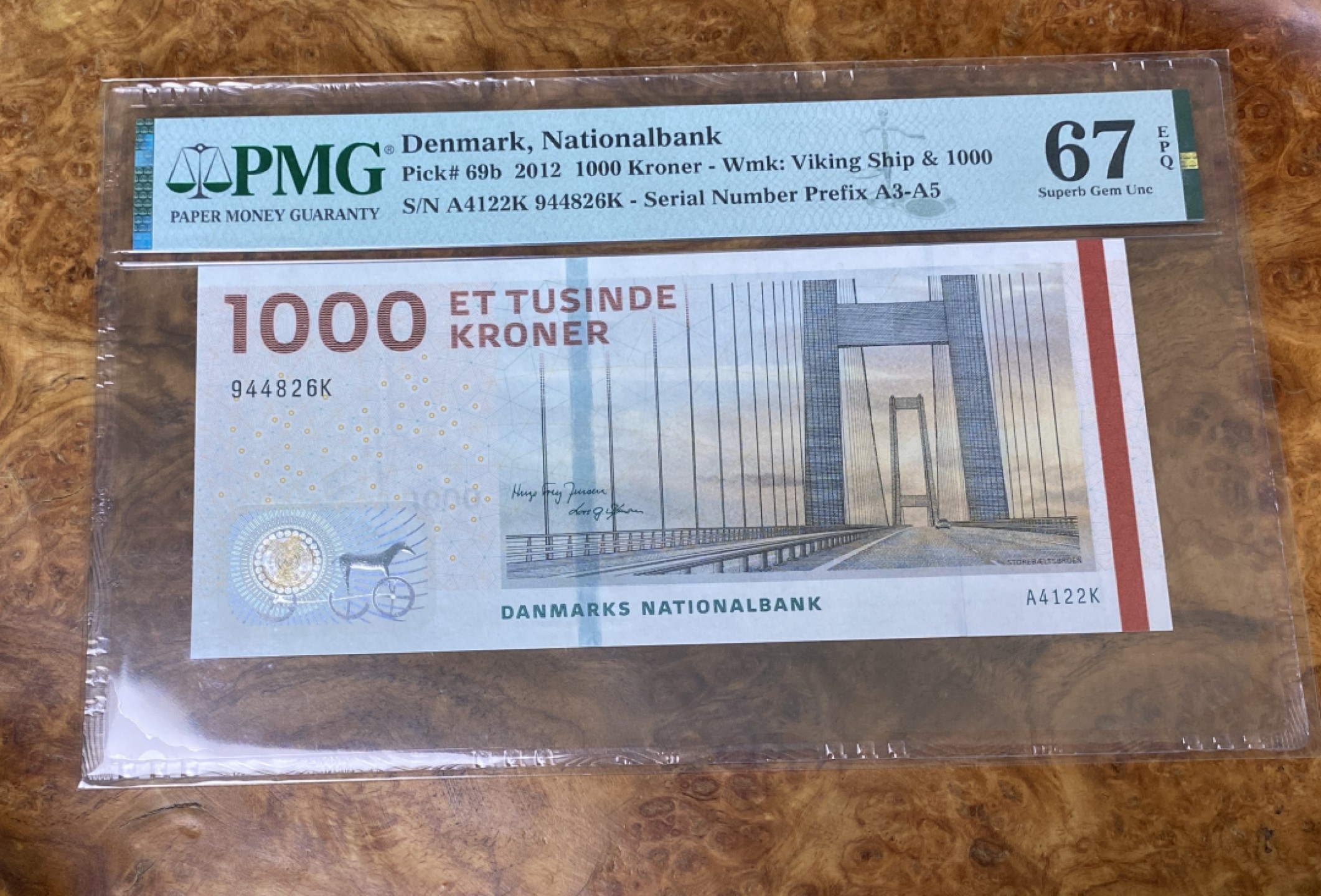 Chase Auction 第15期 - - 民国钞，外钞高分场（2022最后一期） 2012年丹麦1000克朗，PMG67分！