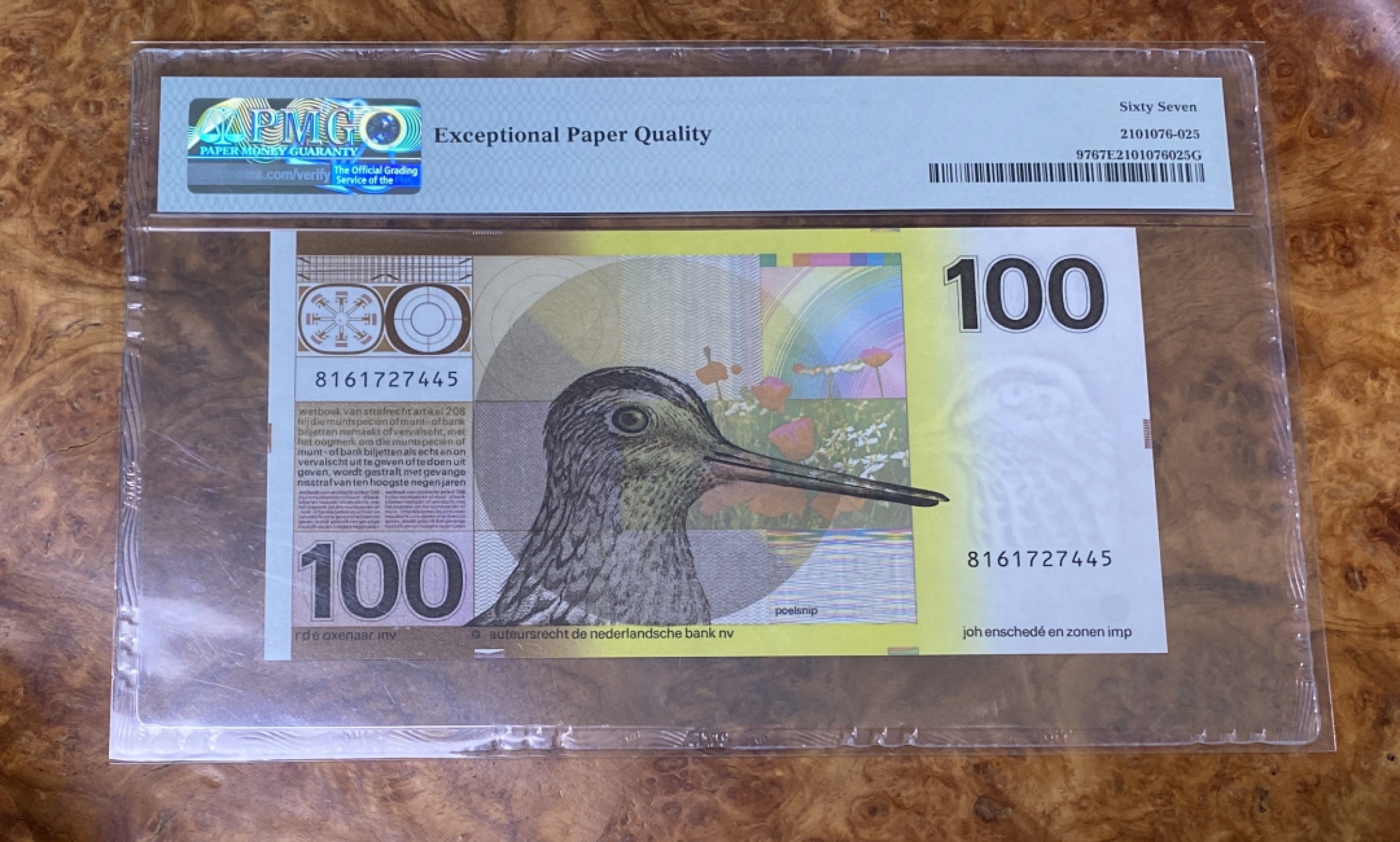 Chase Auction 第15期 - - 民国钞，外钞高分场（2022最后一期） 1977年荷兰100盾，PMG67分！荷兰三剑客之水鸟！