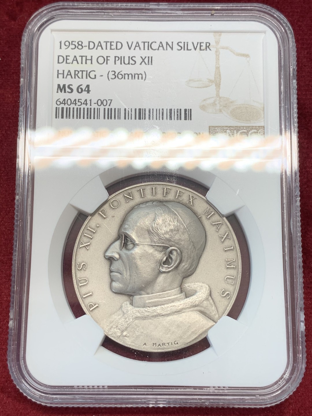 《竞宝斋》第69场-本周日，周一，周四.3场连拍（全场不限金额包邮） 冠军 NGC-MS64 梵蒂冈 1958年 纪念保罗十二世 大银章 非常少见