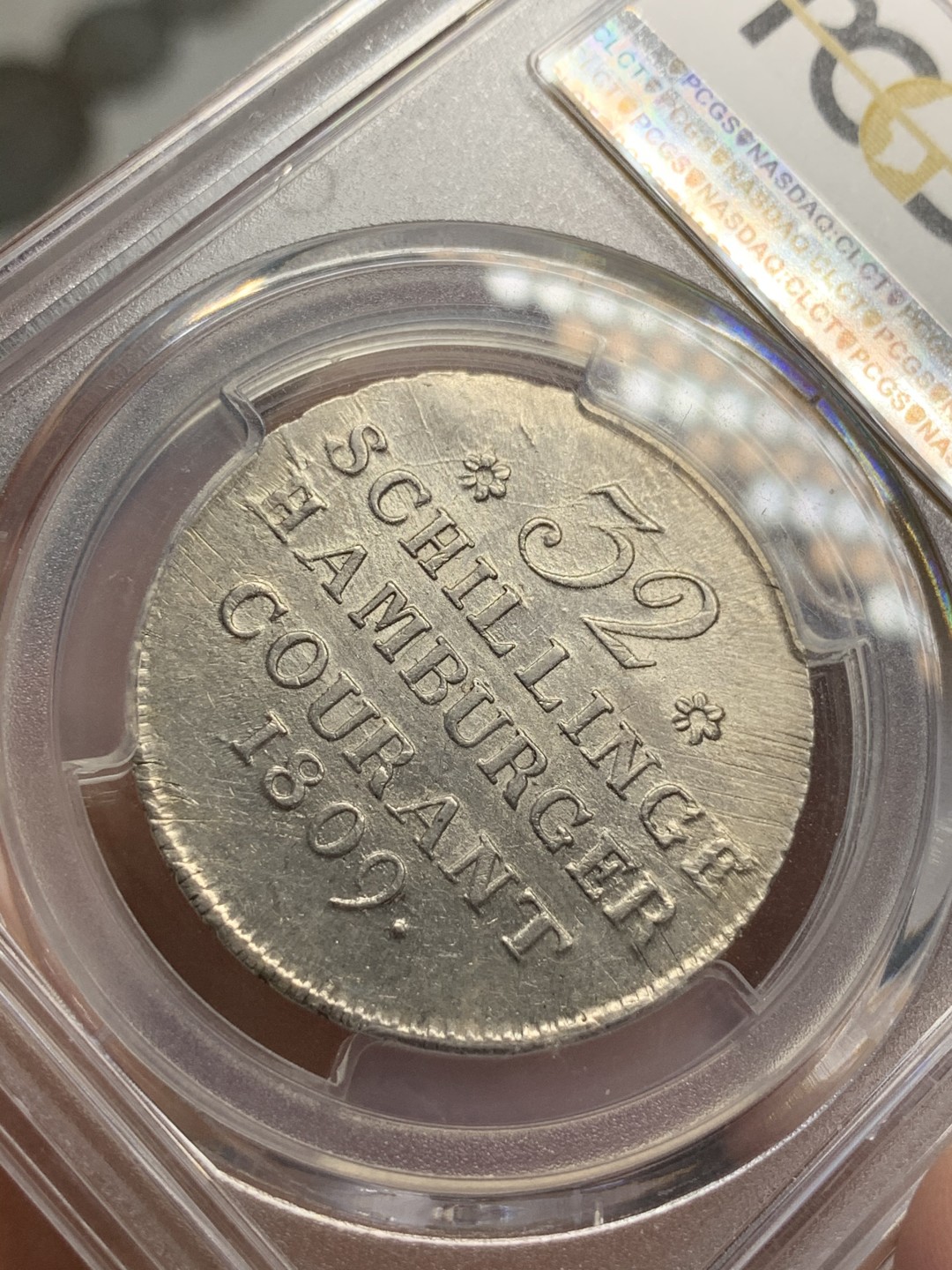 《竞宝斋》第69场-本周日，周一，周四.3场连拍（全场不限金额包邮） PCGS MS63 德国 汉堡自由市 1809年 32先令 银币 历经200年 难得状态