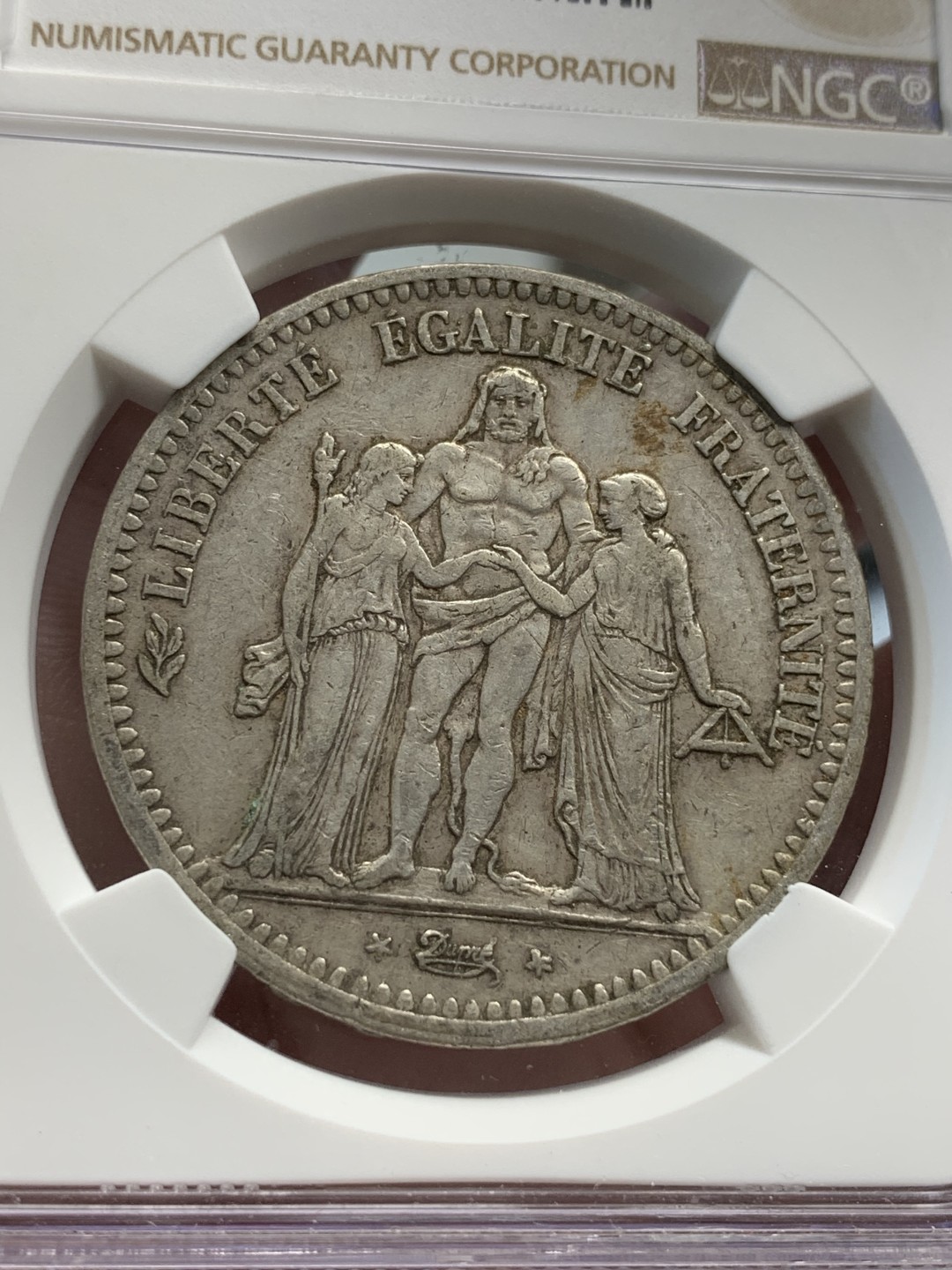 《竞宝斋》第69场-本周日，周一，周四.3场连拍（全场不限金额包邮） NGC-XF45 法国 1849-A年第二共和大力神 5法郎大银币 老包浆早期的大力神有这分数已经算高了