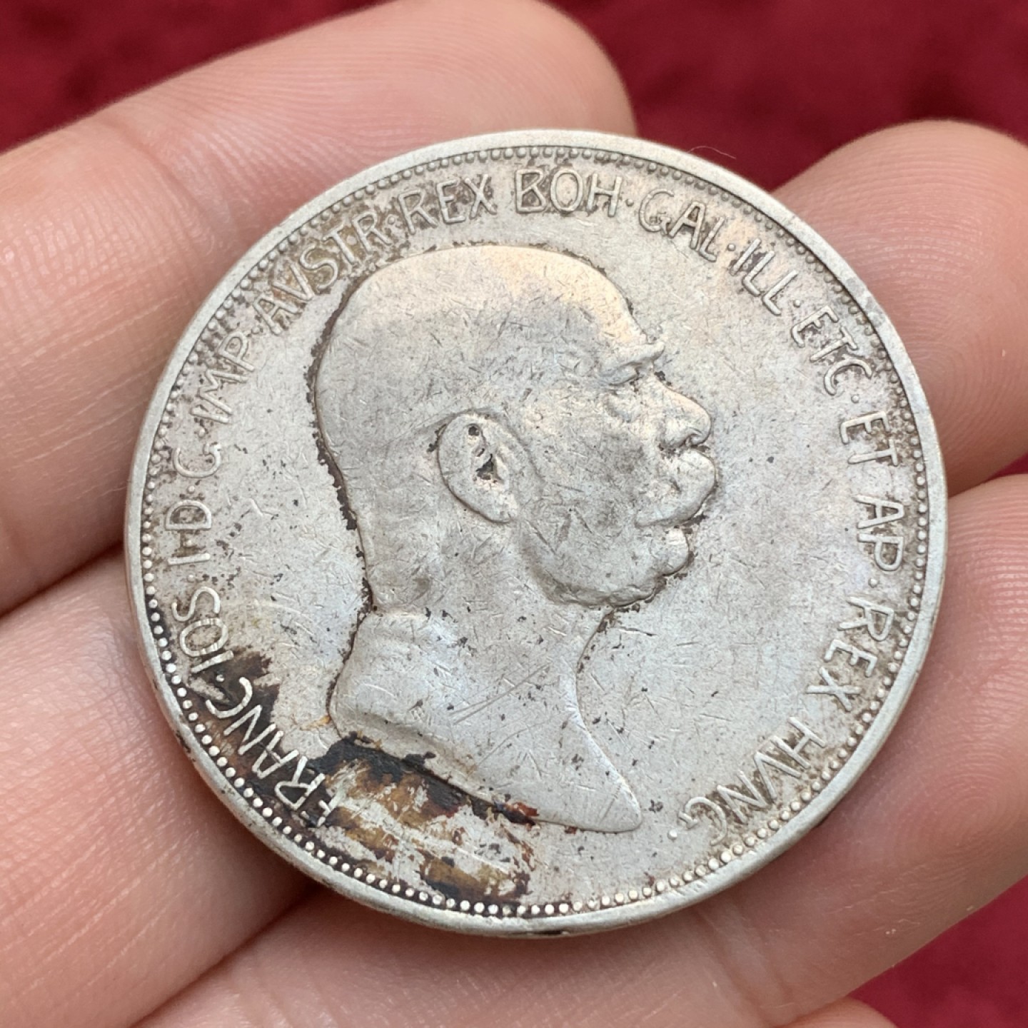 《竞宝斋》第69场-本周日，周一，周四.3场连拍（全场不限金额包邮） 1908年 奥地利 5克朗 银币 奔跑的疯女人 淡彩包浆 细节优秀 上涨品种