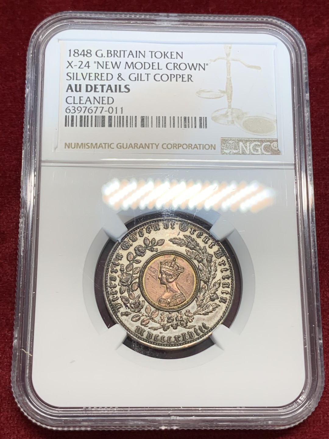 《竞宝斋》第69场-本周日，周一，周四.3场连拍（全场不限金额包邮） NGC-AUD英国1848年镀银镀金双色铜币