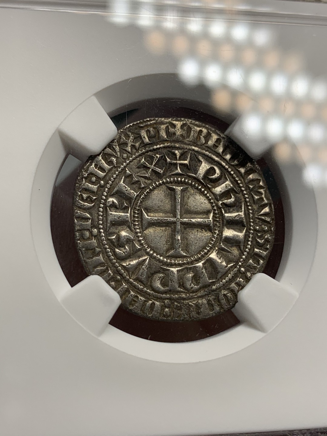 《竞宝斋》第69场-本周日，周一，周四.3场连拍（全场不限金额包邮） NGC XF细节评级 法国 菲利普四世（1270-1314年）打制银币 细节好 包浆也很不错  十分难得