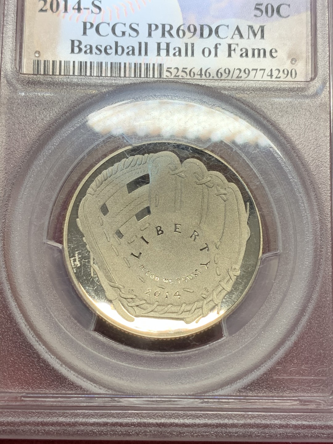 《竞宝斋》第69场-本周日，周一，周四.3场连拍（全场不限金额包邮） PCGS PR69CAM 美国 2014年 棒球名人堂异形 半美元 铜镍币 美国第一枚异性凹形纪念币