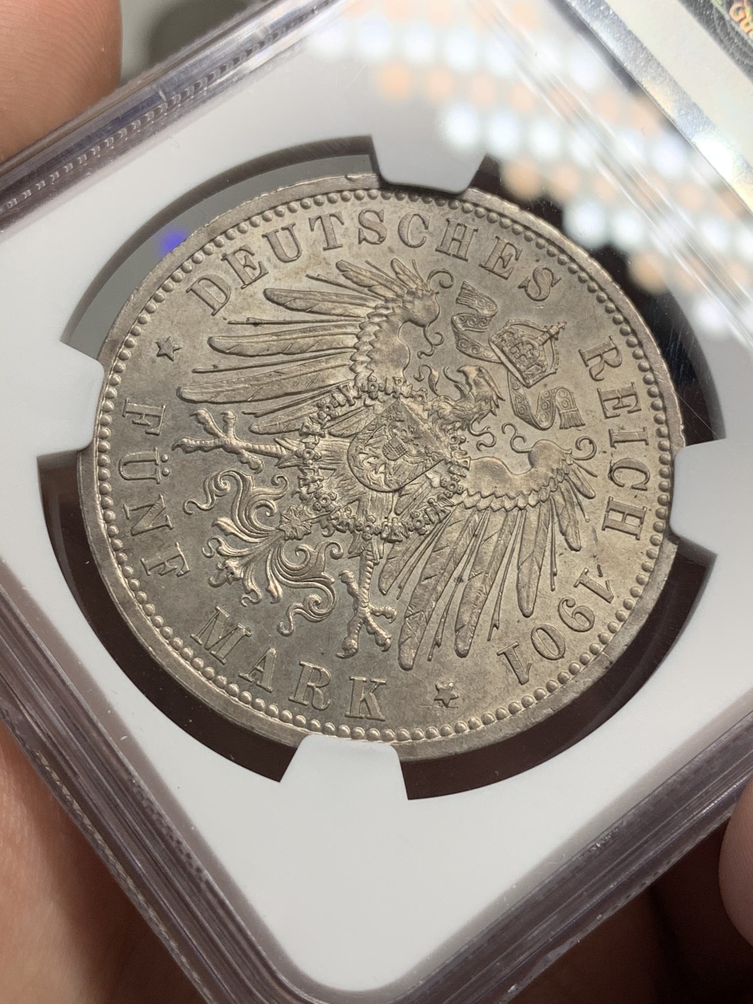 《竞宝斋》第69场-本周日，周一，周四.3场连拍（全场不限金额包邮） NGC-MS62 德国1901年 二百周年纪念 5马克 大银币 漂亮的欧洲纸袋包浆