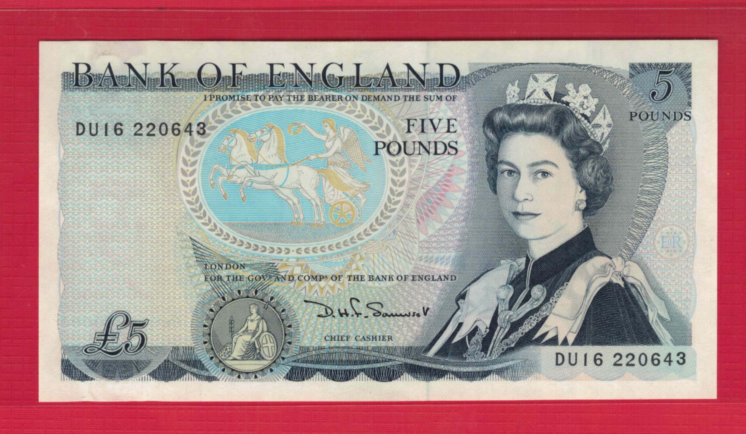 英国1980年至1987年5镑 P-378c 签名D.H.F. Somerset 实物图 UNC 